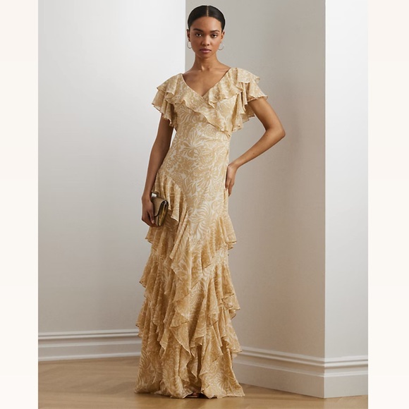 Lauren Ralph Lauren Dresses & Skirts - Lauren Ralph Lauren Floral Ruffle Trim Georgette Gown